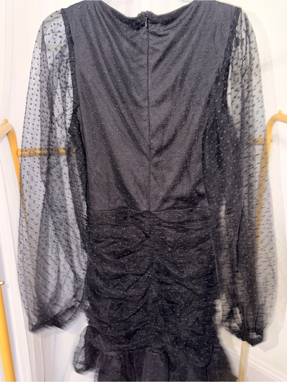 Forever 21 Black Ruched Dot-Sleeve Long Sleeve Dress